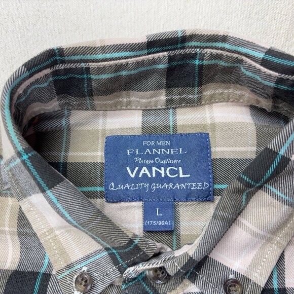 Brown + Blue Plaid Flannel Shirt Button Down Long Sleeve Vancl Camp Fall 175 96A - Picture 10 of 12